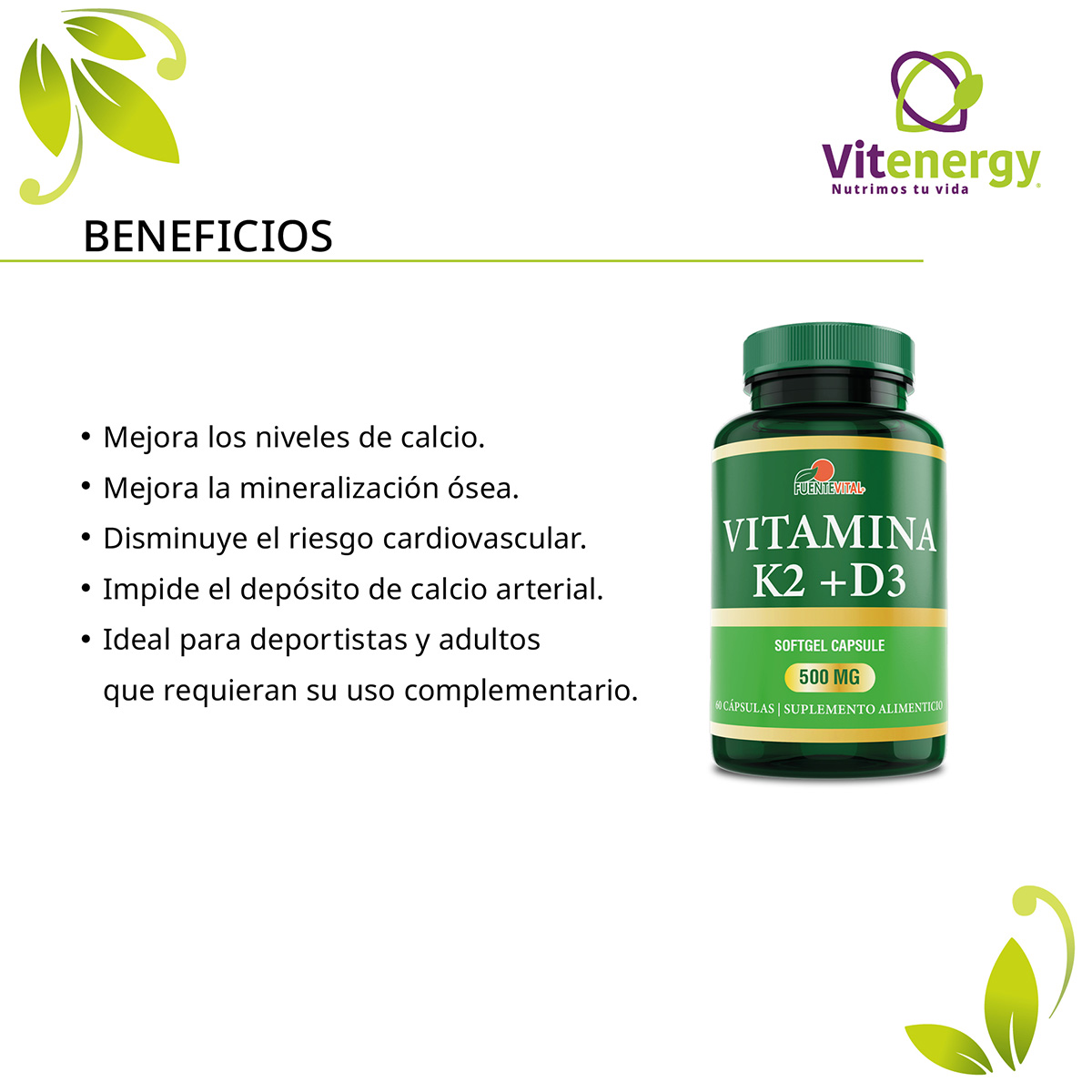 PACK VITENERGY VITAMINAS K2 D3 + SÚPER COLÁGENO HIDROLIZADO (+ZINC + VITAMINA E + MAGNESIO) - 2