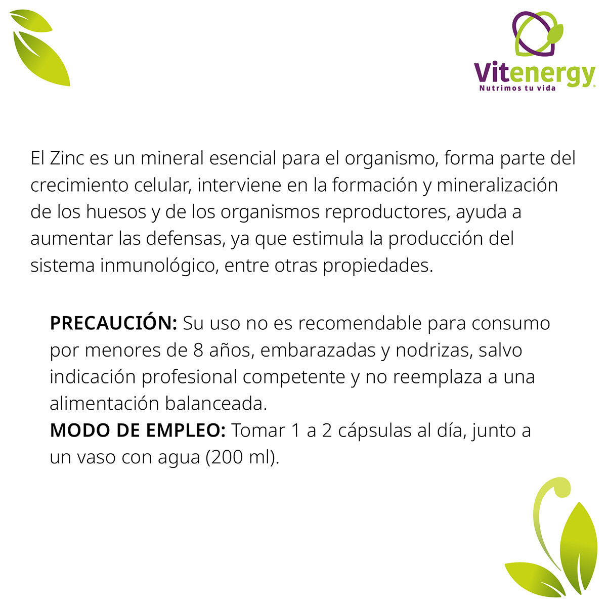 SUPLEMENTO ALIMENTICIO FUENTE VITAL ZINC QUELATO CÁPSULAS VEGETALES PACK X 3 - 3