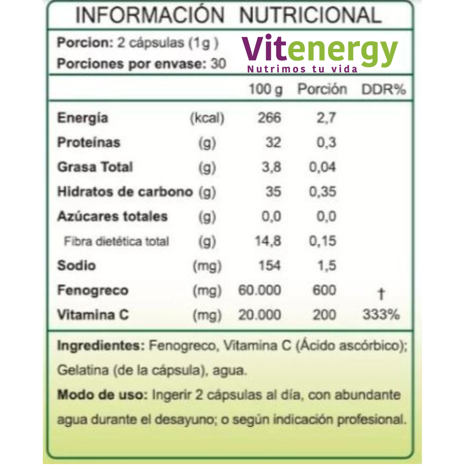 SUPLEMENTO ALIMENTICIO VITENERGY FENOGRECO 240 CÁPSULAS FNL- COLESTEROL - OFERTA PACK X4 - 3