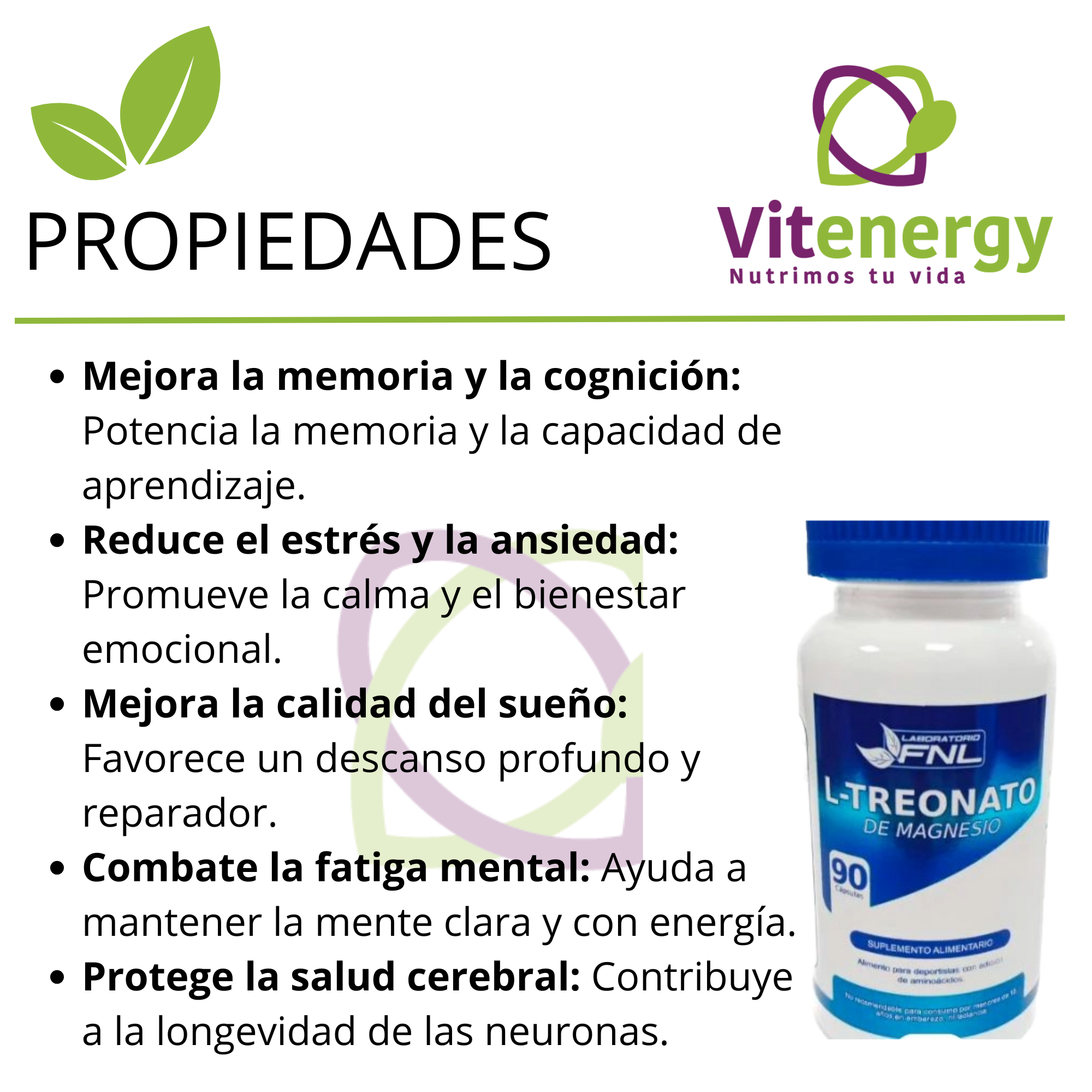 SUPLEMENTO ALIMENTICIO VITENERGY MAGNESIO L TREONATO - 270 CÁPSULAS FNL - OFERTA PACK X3 - 2