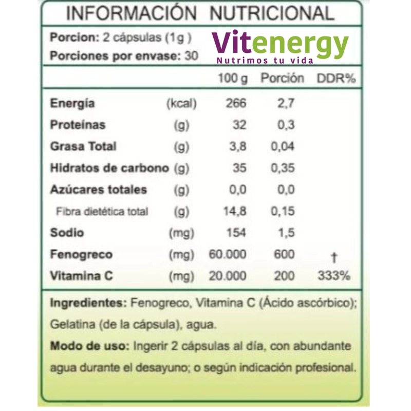 SUPLEMENTO ALIMENTICIO VITENERGY FENOGRECO 120 CÁPSULAS FNL- COLESTEROL - OFERTA PACK X2 - 3