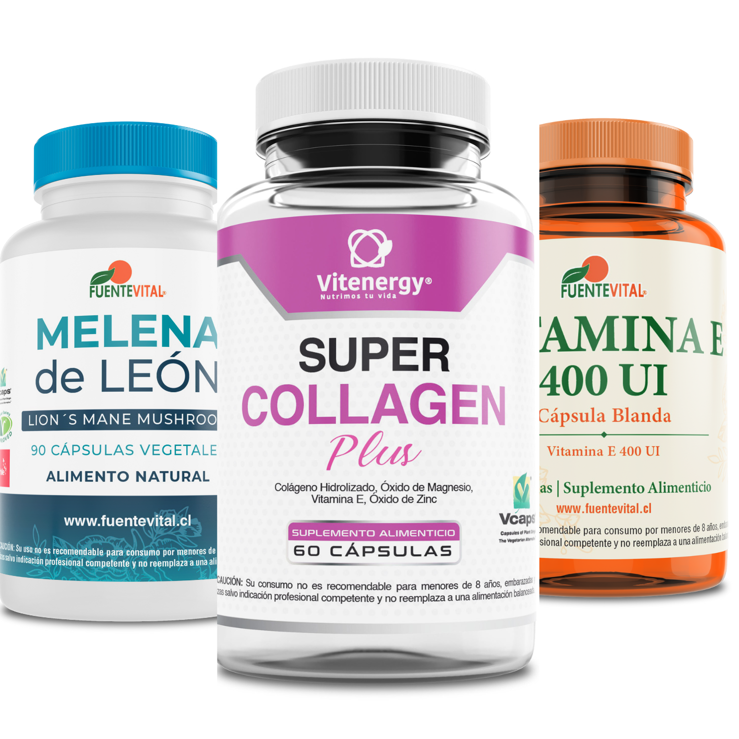 SUPLEMENTO ALIMENTICIO VITENERGY PACK MELENA DE LEÓN + COLÁGENO - MAGNESIO - ZINC + VITAMINA E - 1