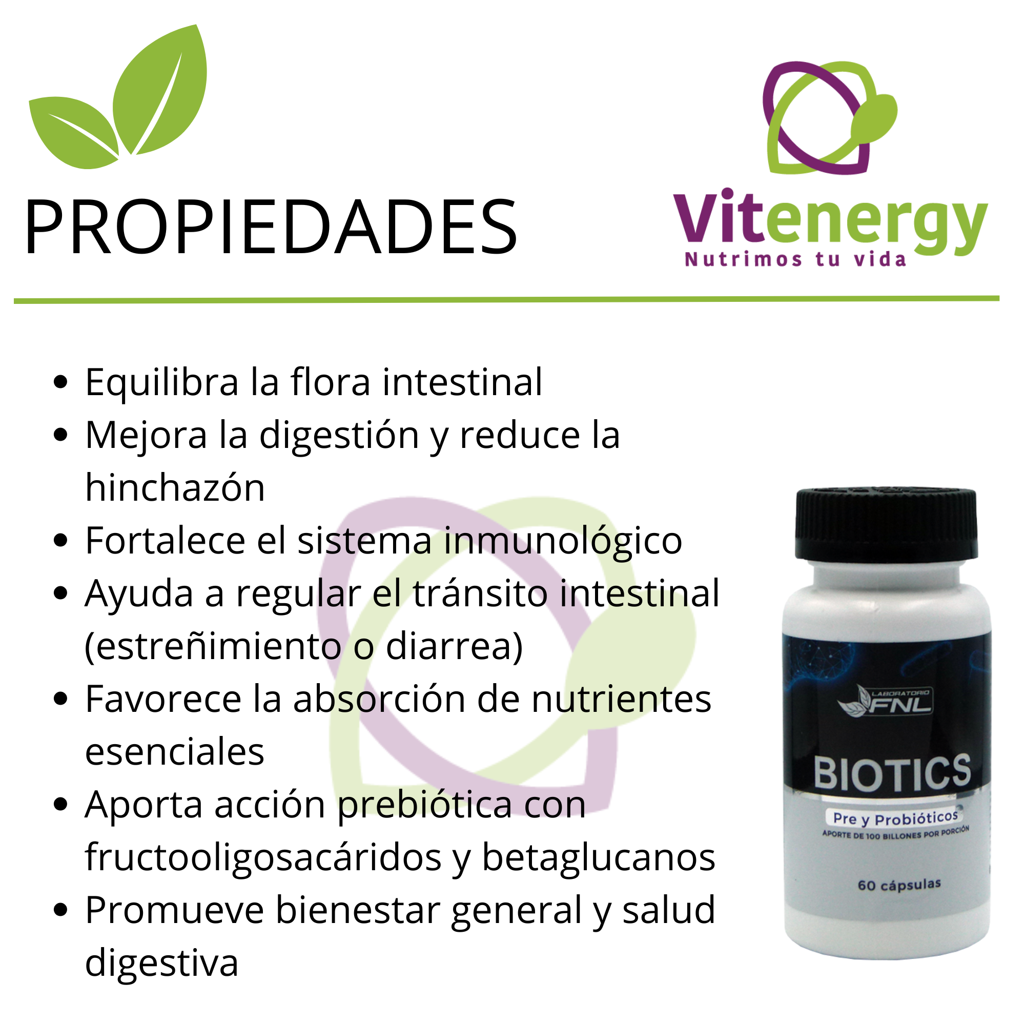 SUPLEMENTO ALIMENTICIO VITENERGY PROBIOTICOS + PREBIOTICOS BIOTICS 14 CEPAS 100 BILLONES - 2