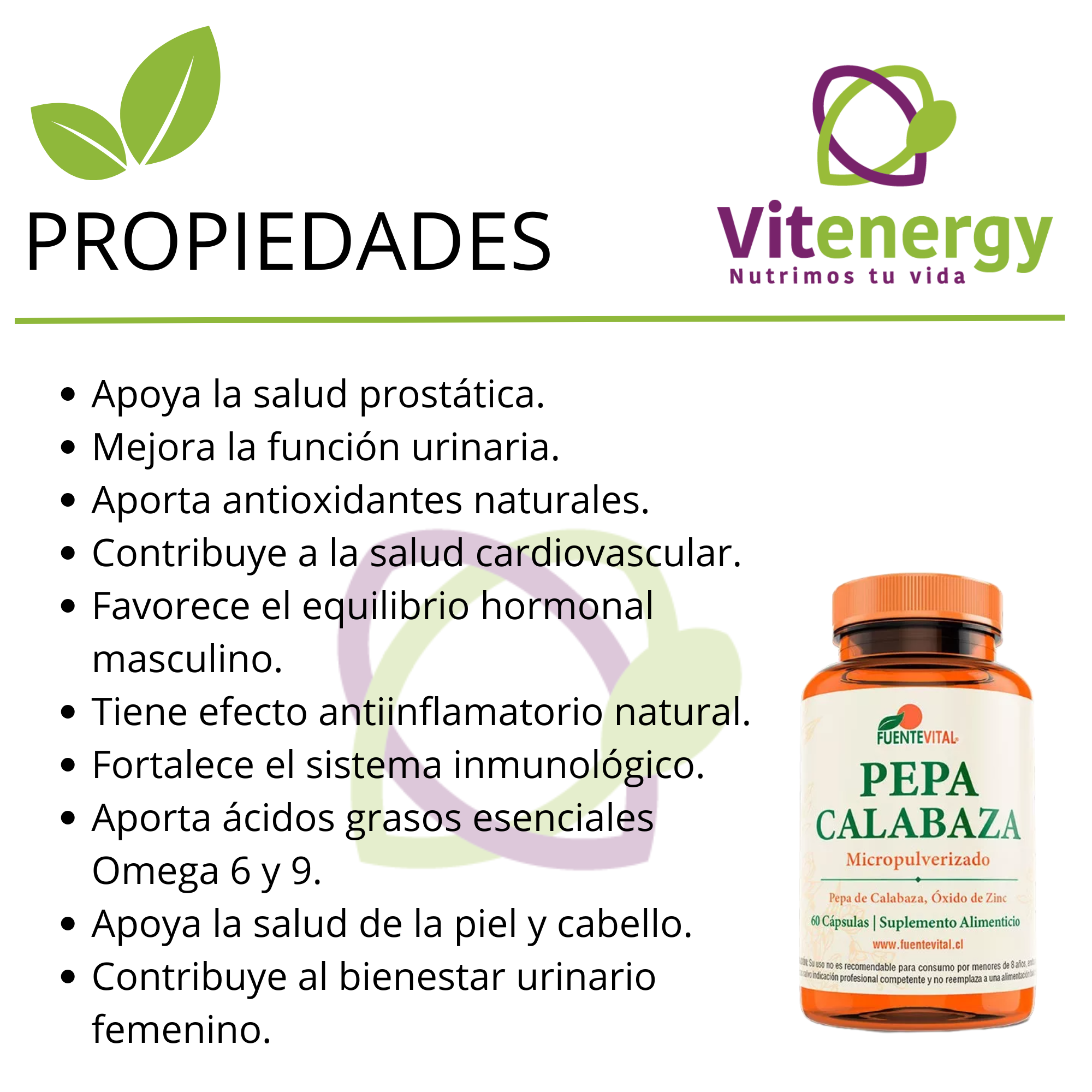 SUPLEMENTO ALIMENTICIO VITENERGY PEPA DE CALABAZA 100 % - CÁPSULAS - PRÓSTATA - OFERTA X3 - 2