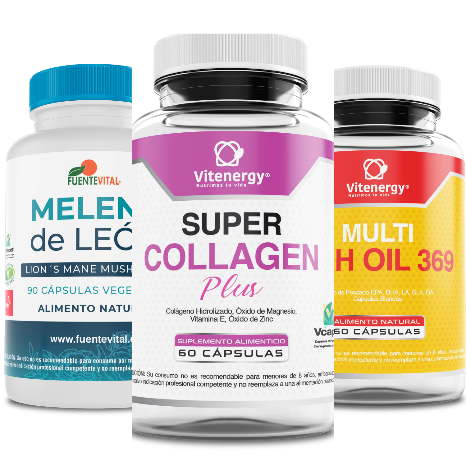SUPLEMENTO ALIMENTICIO VITENERGY MELENA LEÓN HONGO + COLÁGENO REFORZADO + OMEGA 369 FISH OIL - 1