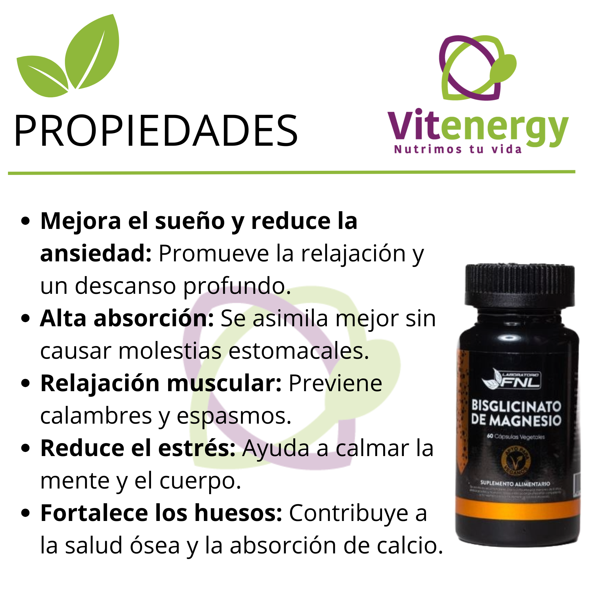 SUPLEMENTO ALIMENTICIO VITENERGY MAGNESIO BISGLICINATO - 180 CÁPSULAS FNL - OFERTA PACK X3 - 2