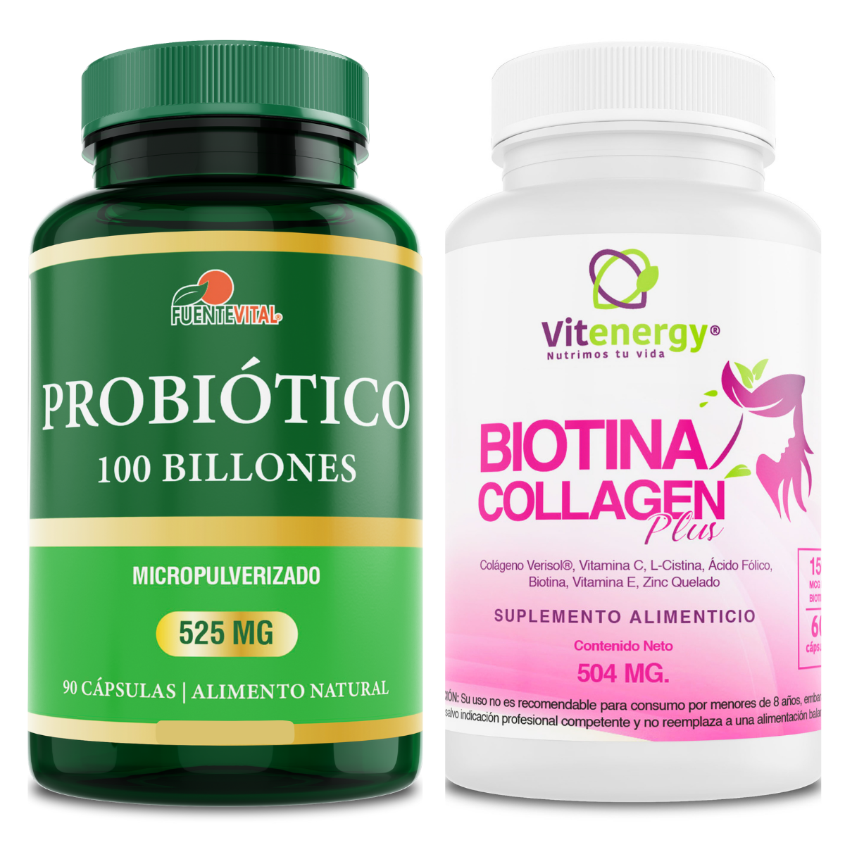 PACK COLAGENO VITENERGY BIOTINA ZINC + PROBIOTICO 100 BILLONES - 1
