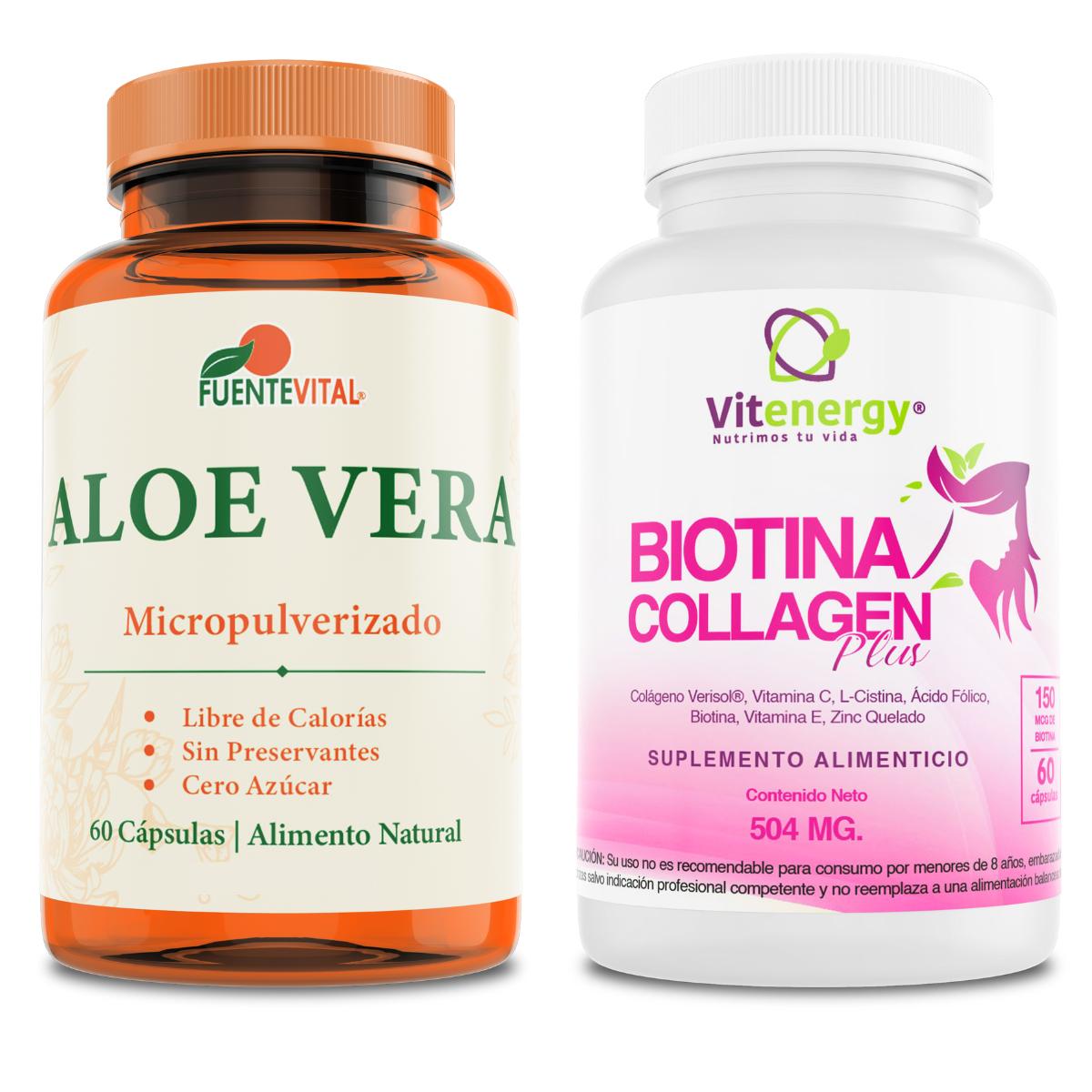 PACK COLAGENO FUENTE VITAL BIOTINA ZINC VITAMINA E + ALOE VERA - 1