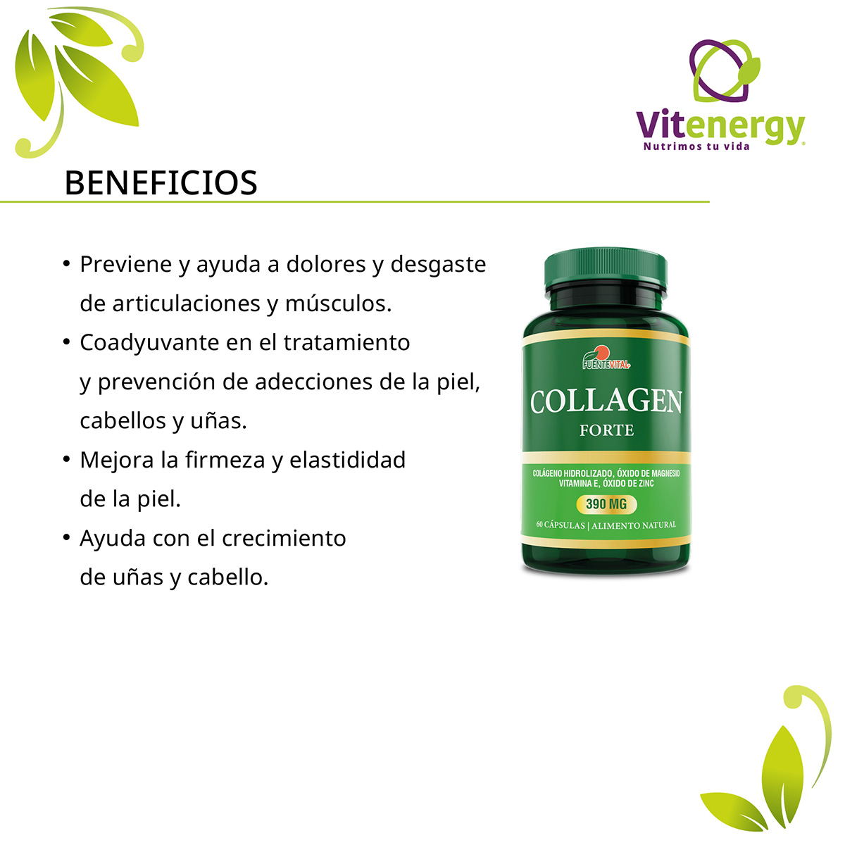PACK 2 SUPLEMENTO FUENTE VITAL COLAGENO + ZINC + MAGNESIO-HUESOS-ARTICULACIONES - 2