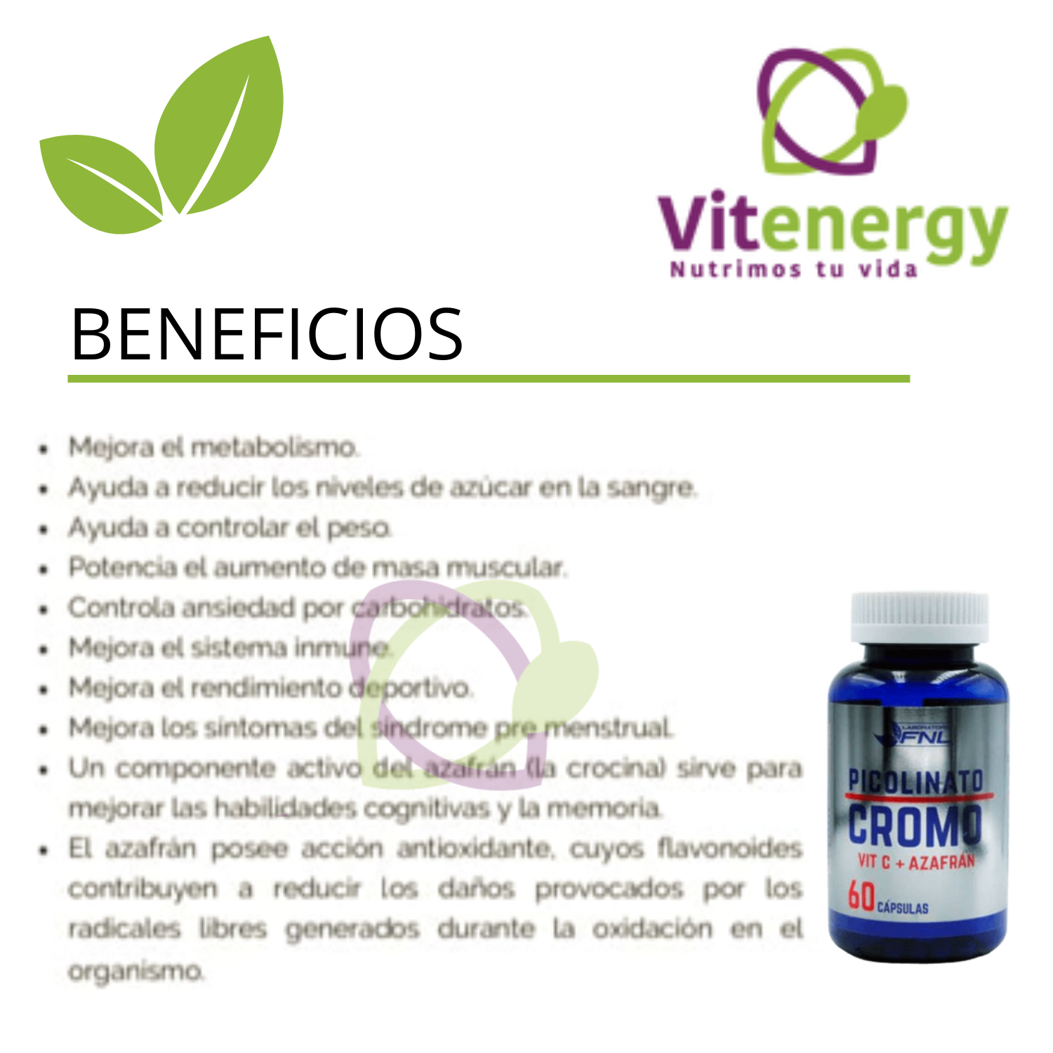 PACK 3 SUPLEMENTO LABORATORIO FNL PICOLINATO DE CROMO + VITAMINA C + AZAFRAN - 2