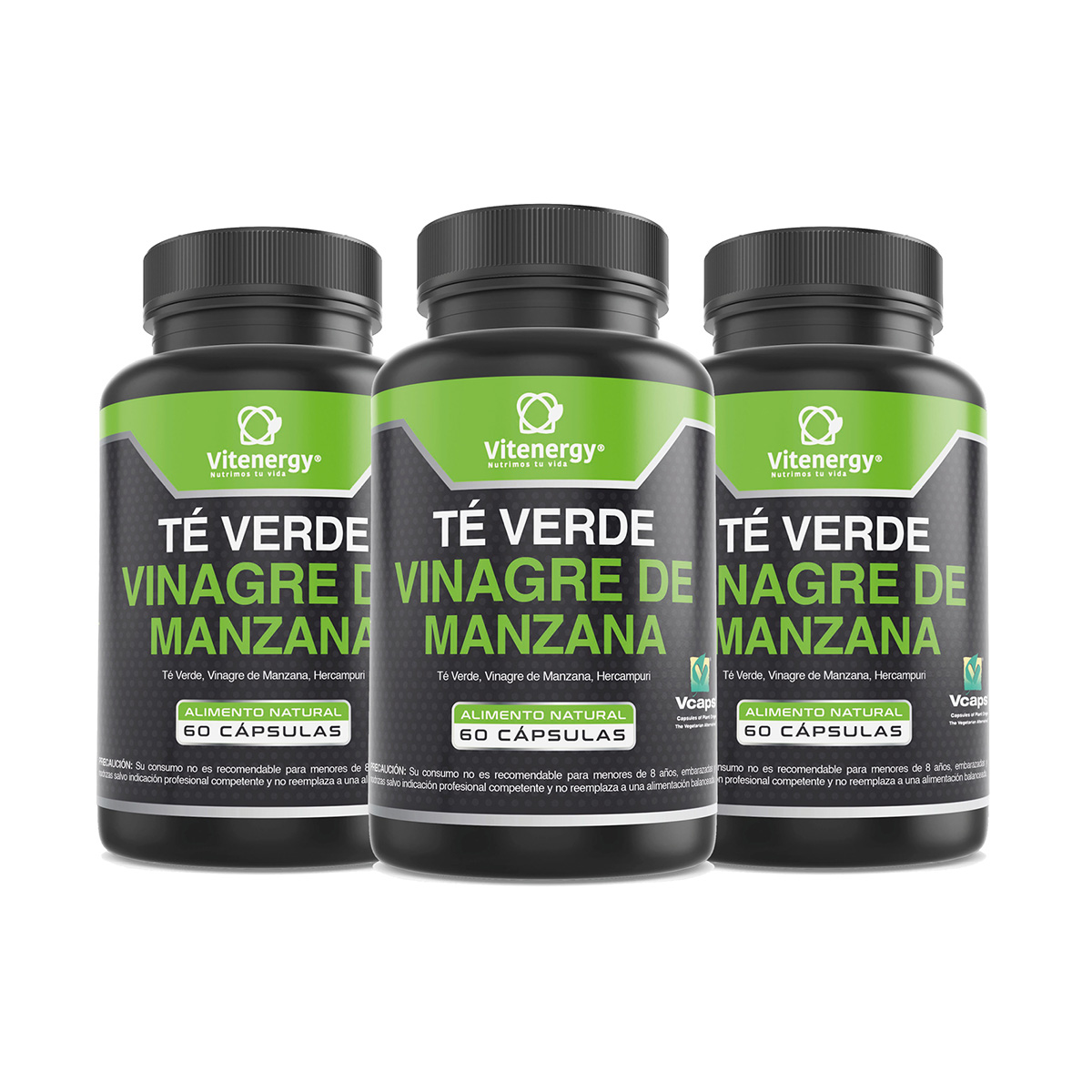 PACK 3 TE VERDE VITENERGY + VINAGRE MANZANA CAPSULAS PREMIUM