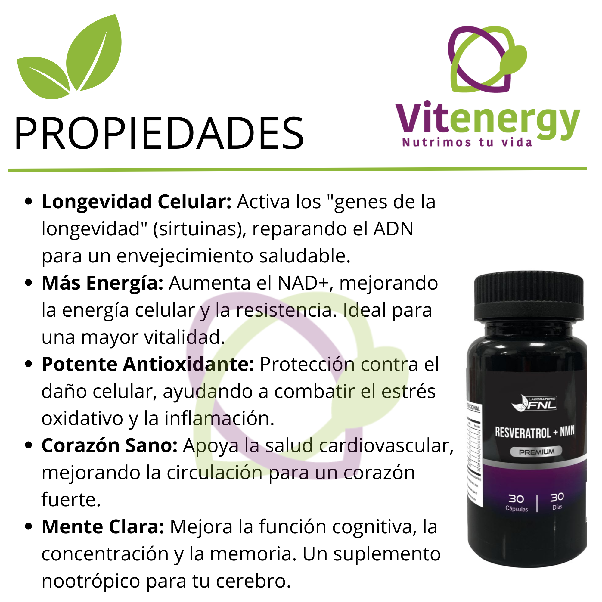 RESVERATROL + NMN NICOTINAMIDA - 500 MG. FNL - ANTIOXIDANTE ANTIEDAD X2 - 2