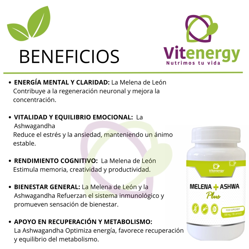ASHWAGANDHA + MELENA DE LEON  - 90 CAPSULAS - 500 MG - PACK X3 - 3