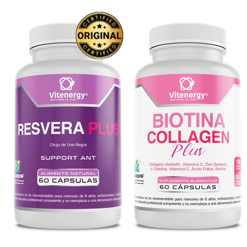 RESVERATROL + COLAGENO VERISOL Y BIOTINA: PACK ANTIEDAD ANTIOXIDANTE VITENERGY - 1