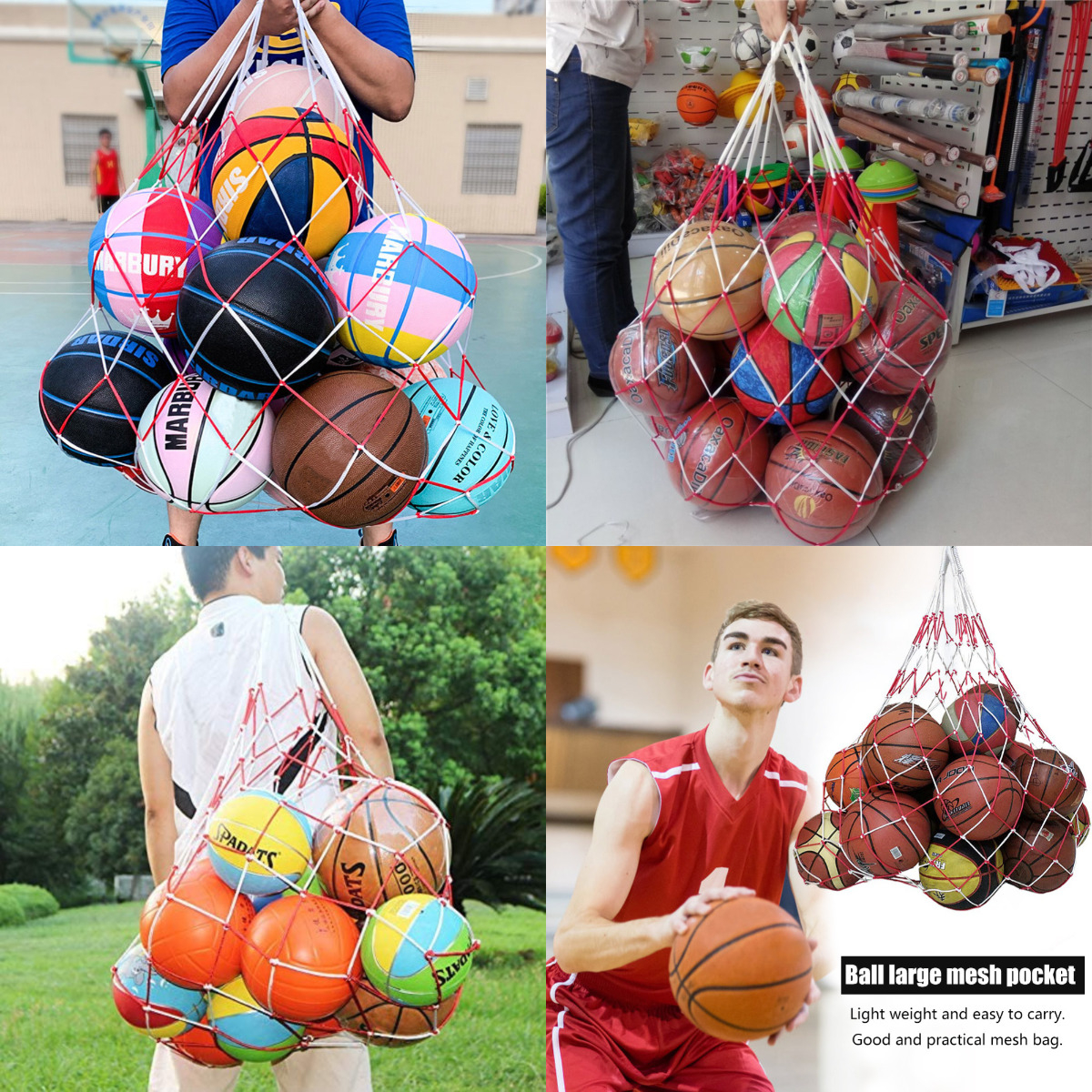 MALLA FUTBOL GRANDE PORTA BALONES BASQUETBOL VOLEIBOL ROJO - 2