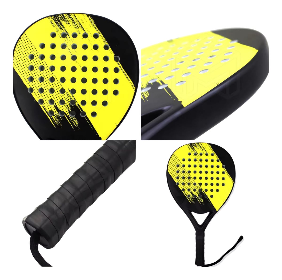 PALA PADEL SIN MARCA ASLA.CL FIBRA DE CARBONO 38 MM RAQUETA LINEAS AMARILLAS - 2