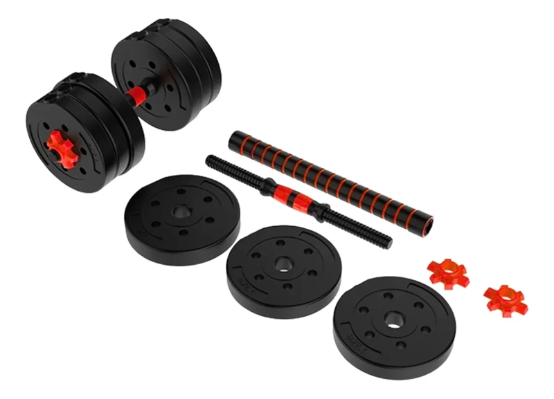 SET PESAS MANCUERNAS 50KG AJUSTABLES CON BARRA EXTENSORA KIT - 2