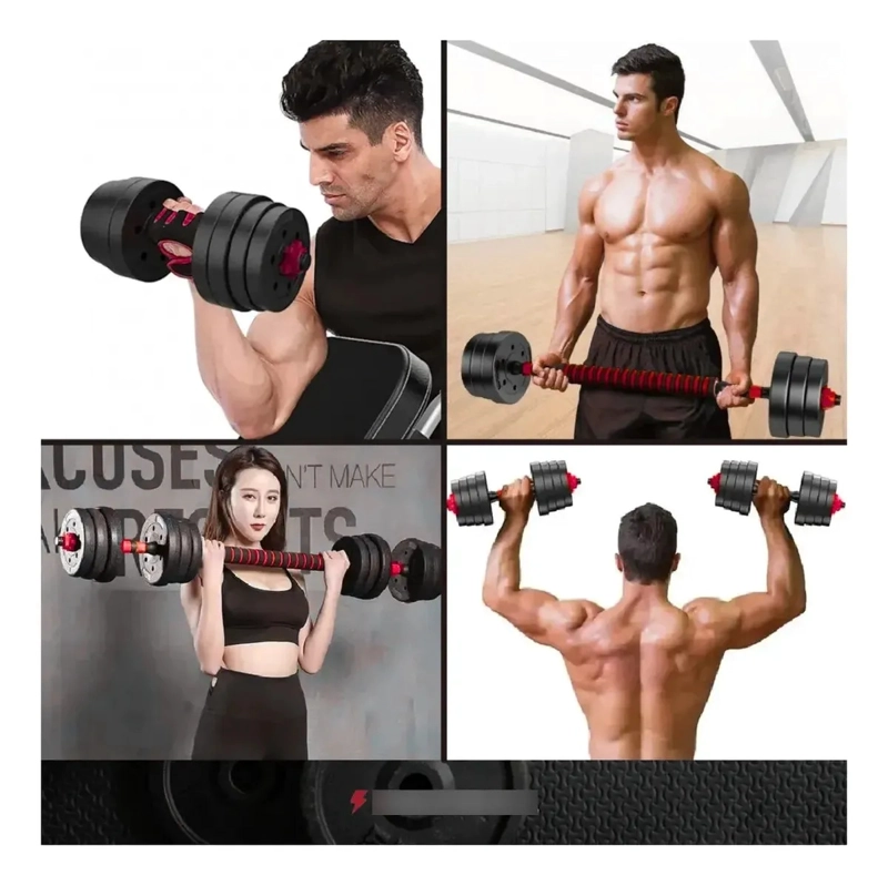 SET PESAS MANCUERNAS 50KG AJUSTABLES CON BARRA EXTENSORA KIT - 3