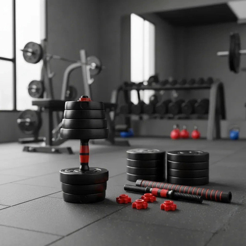 SET PESAS MANCUERNAS 50KG AJUSTABLES CON BARRA EXTENSORA KIT - 4