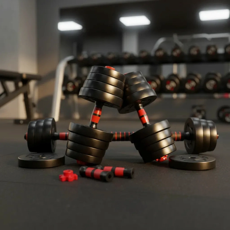 SET PESAS MANCUERNAS 50KG AJUSTABLES CON BARRA EXTENSORA KIT - 5