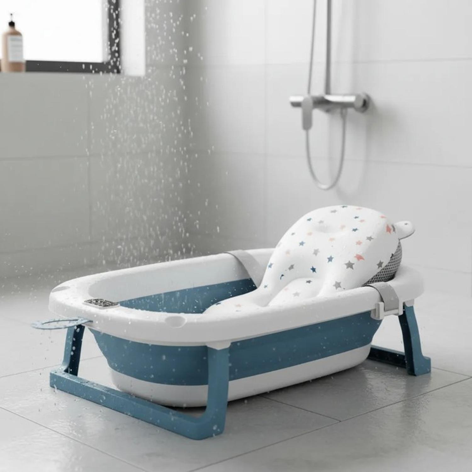 BAÑERA JAGIMA SNBP0061 CELESTE PLEGABLE BEBÉ + MALLA + TERMÓMETRO - 4
