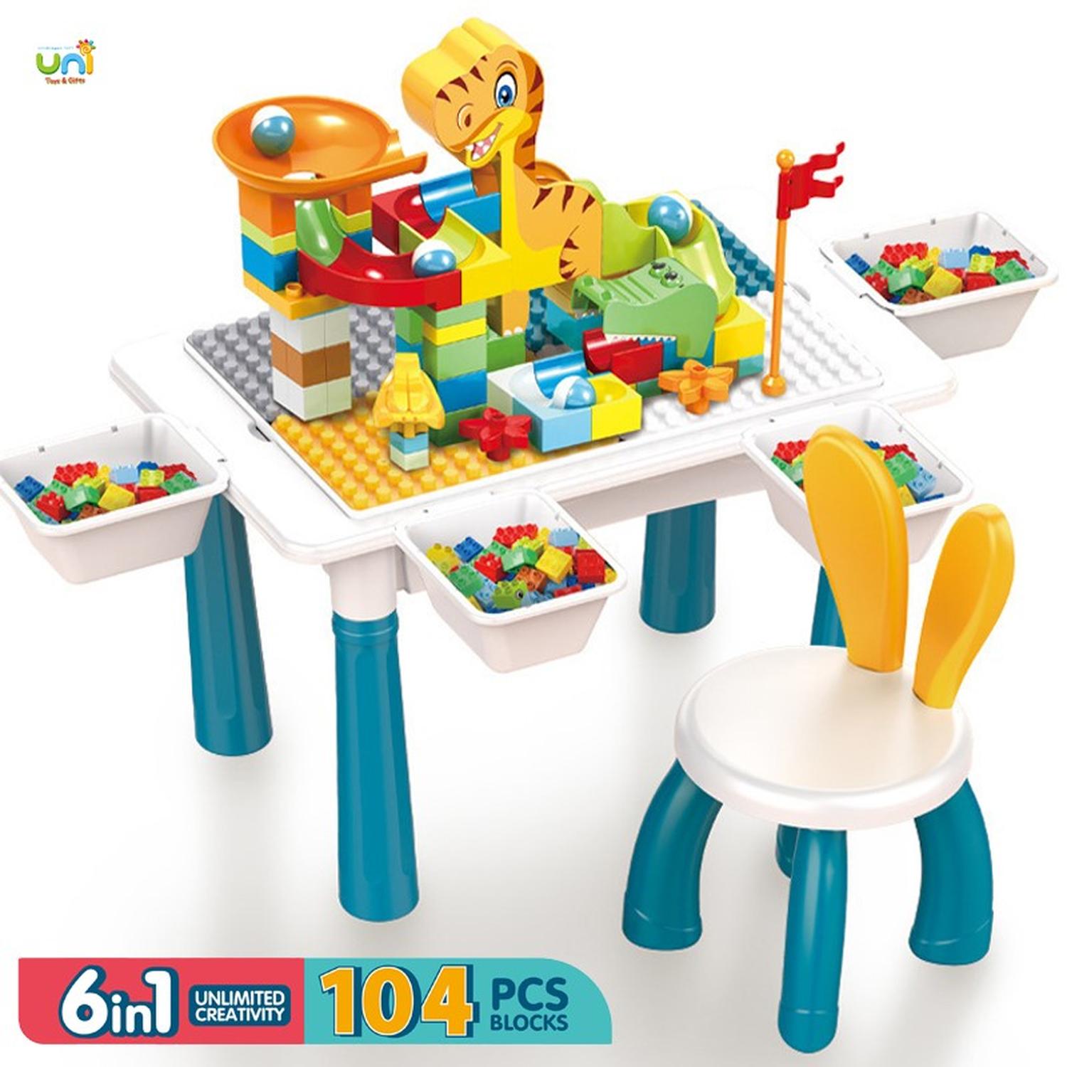 MESA DIDACTICA DE BLOQUES CONSTRUCCION C/SILLA 104 PCS 6 EN 1 MULTICOLOR - 6