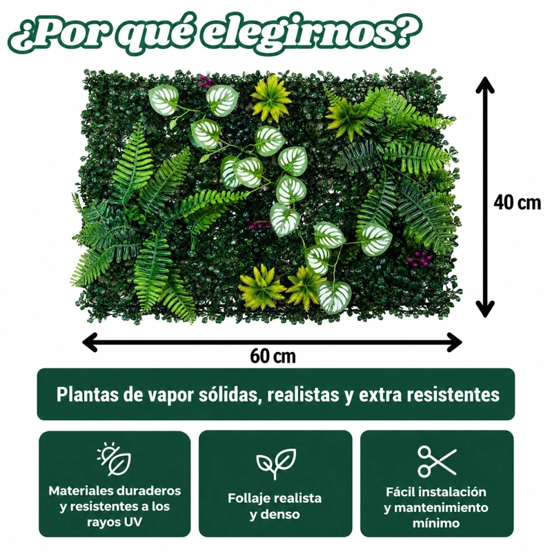 JARDIN MURO VERTICAL ARTIFICIAL D PALMETA PLANTAS 60X40 CM TAMAÑO TALLA UNICA - 3