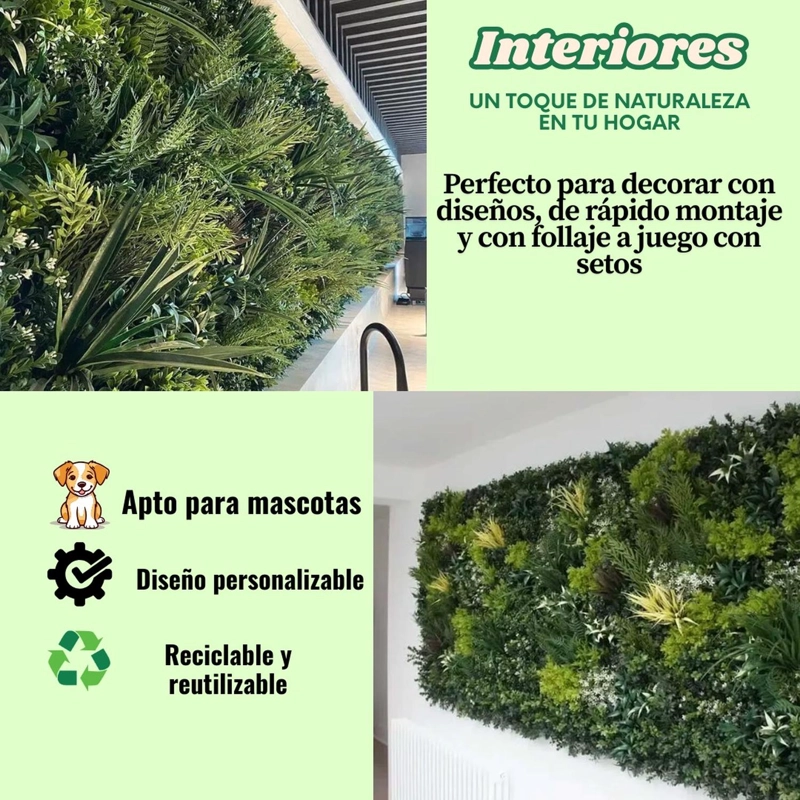 JARDIN MURO VERTICAL ARTIFICIAL D PALMETA PLANTAS 60X40 CM TAMAÑO TALLA UNICA - 6