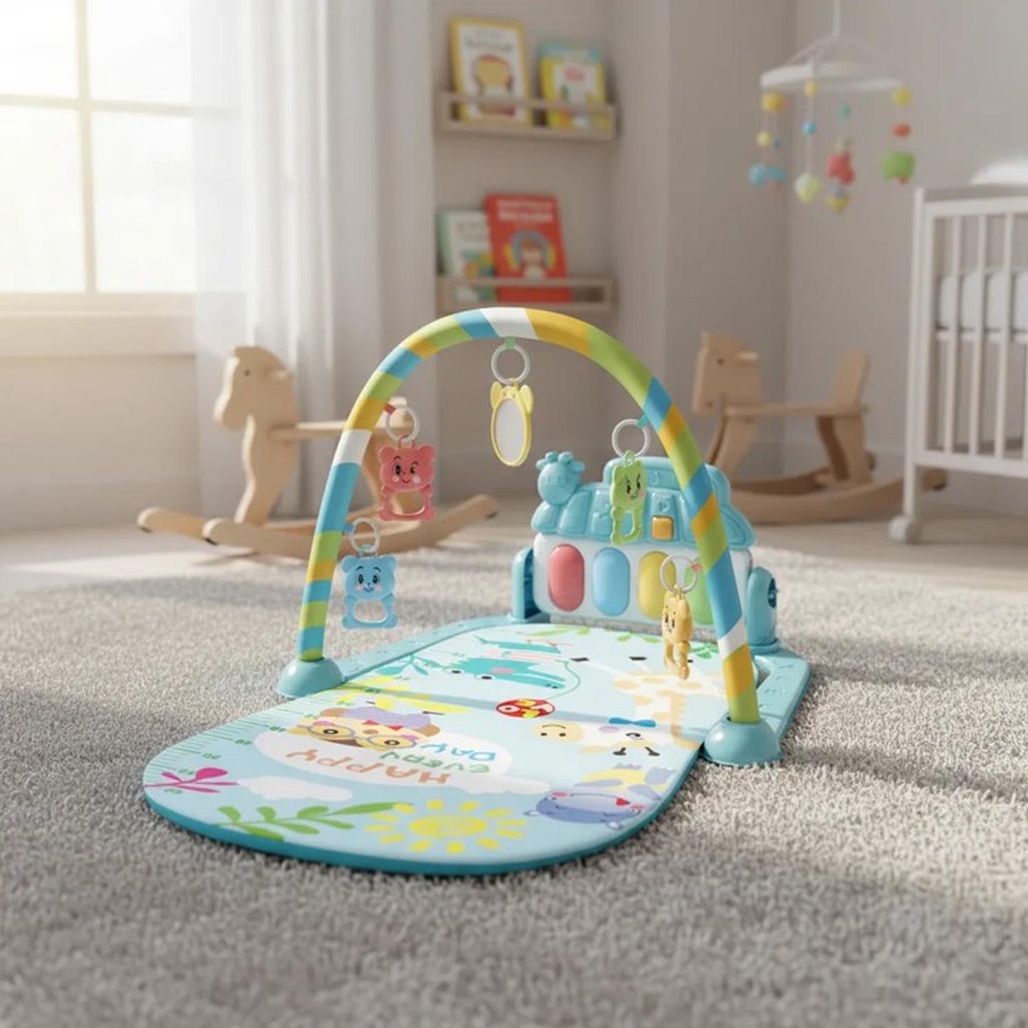 ALFOMBRA GIMNASIO MUSICAL CON PIANO JUGUETE PARA BEBE  AZUL - 1