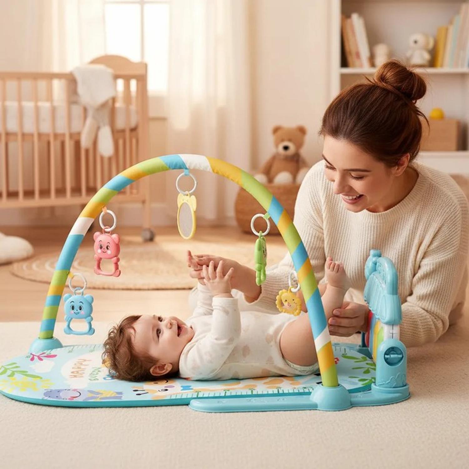 ALFOMBRA GIMNASIO MUSICAL CON PIANO JUGUETE PARA BEBE  AZUL - 2