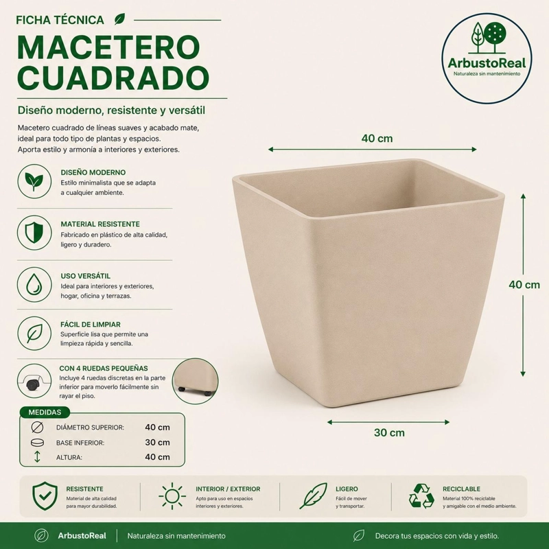 MACETERO NORDICO BEIGE L 40 CM 40 X 40 X 40 - 4