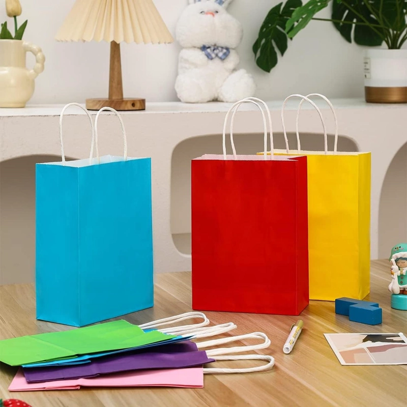12 BOLSAS CUMPLEAÑOS PAPEL KRAFT COLORES DE 21X15X8CM TAMAÑO TALLA UNICA - 8