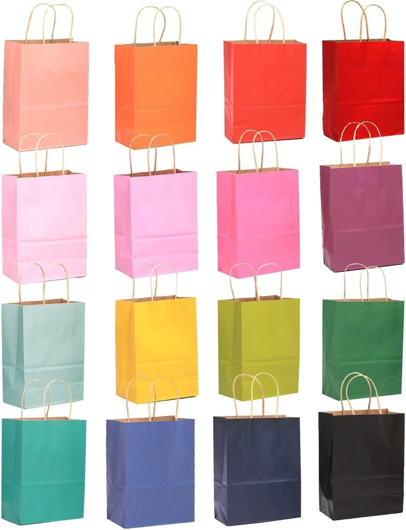 12 BOLSAS CUMPLEAÑOS PAPEL KRAFT COLORES DE 21X15X8CM TAMAÑO TALLA UNICA - 8