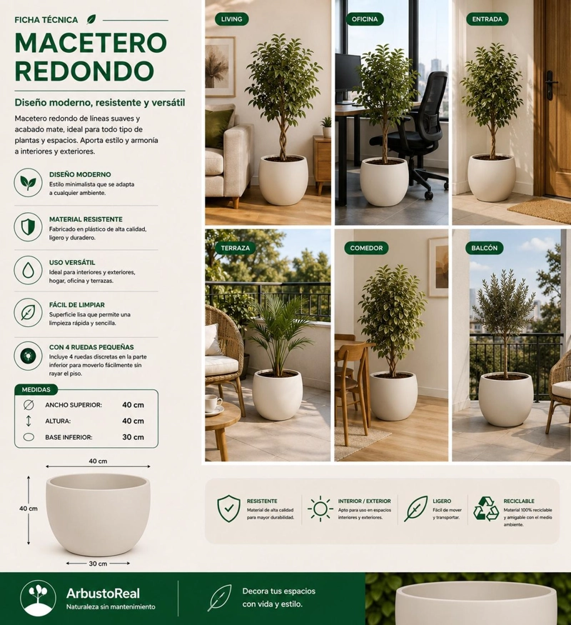 MACETERO NORDICO BEIGE REDONDO L 40 CM 40 X 40 X 30 TAMAÑO TALLA UNICA - 2