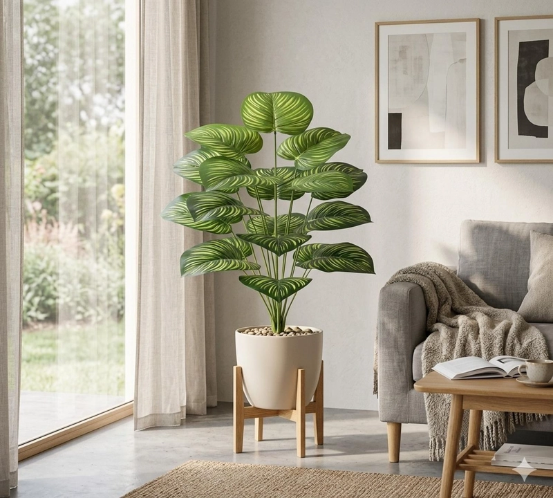 PLANTA ARTIFICIAL ARBUSTO DECORATIVA HOJAS RALLADAS 80 CM - 1