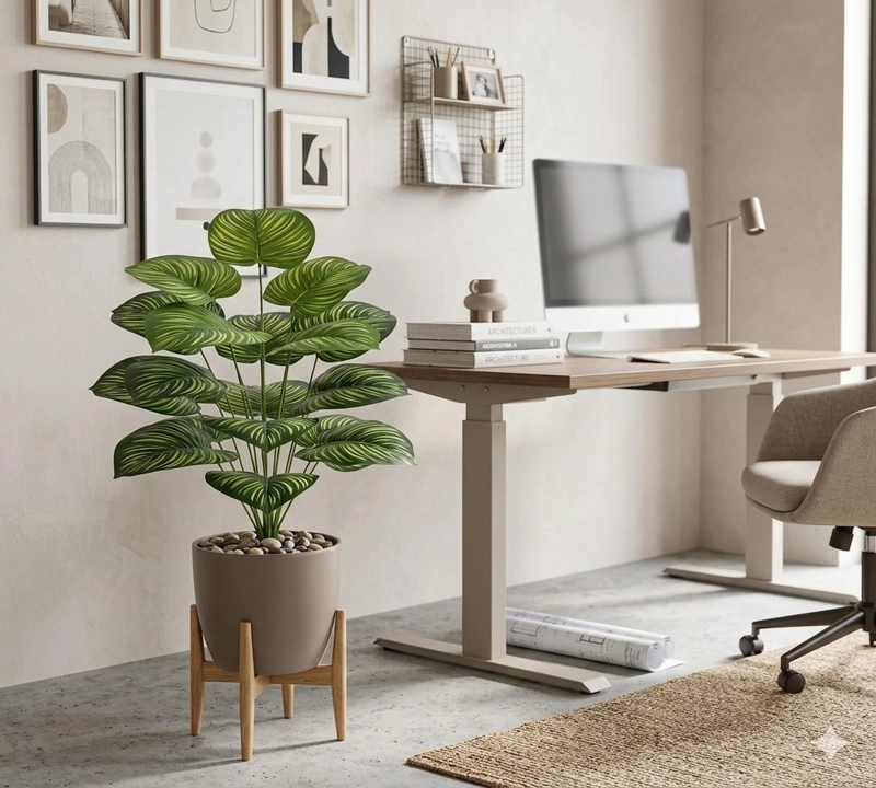 PLANTA ARTIFICIAL ARBUSTO DECORATIVA HOJAS RALLADAS 80 CM - 3