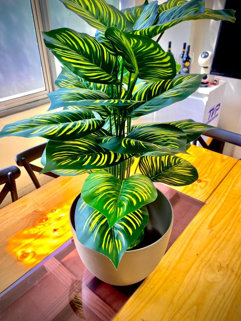 PLANTA ARTIFICIAL ARBUSTO DECORATIVA HOJAS RALLADAS 80 CM - 7