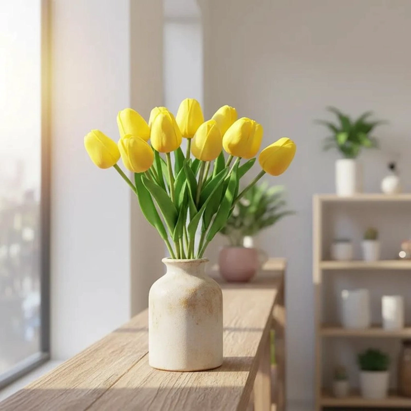 RAMOS DE 9 TULIPANES FLORES ARTIFICIALES DECORACION HOGAR TAMAÑO TALLA UNICA - 2