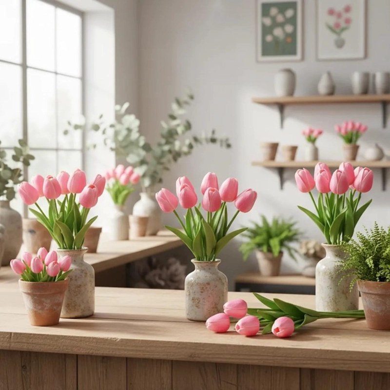 RAMOS DE 9 TULIPANES FLORES ARTIFICIALES DECORACION HOGAR TAMAÑO TALLA UNICA - 2