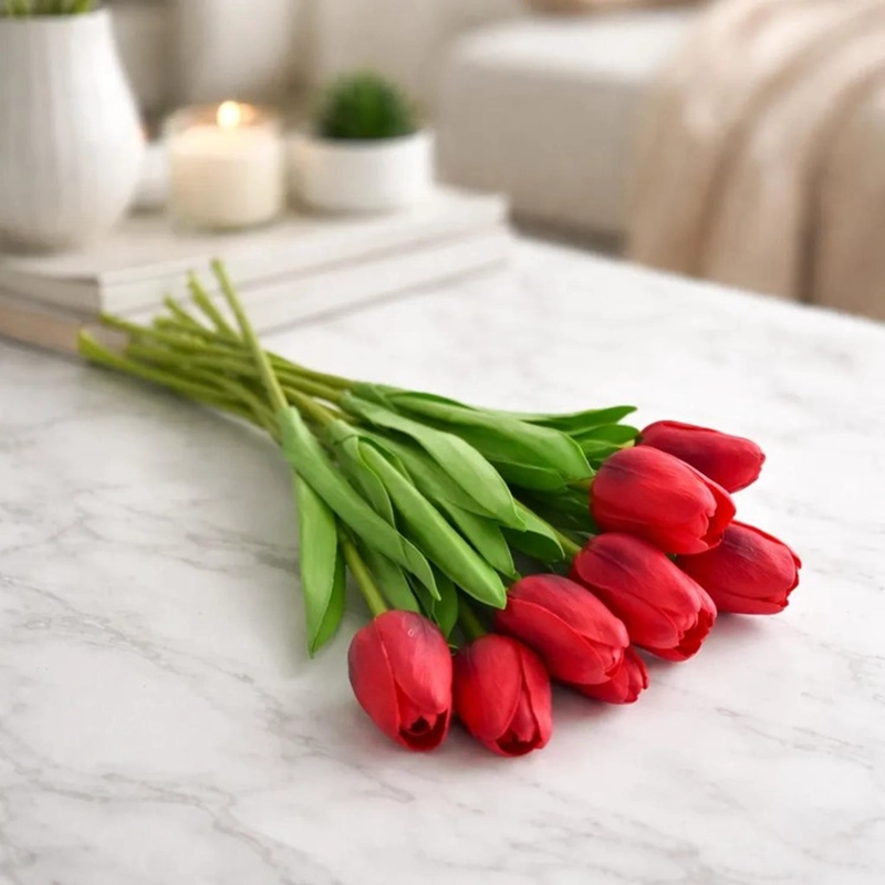 RAMOS DE 9 TULIPANES FLORES ARTIFICIALES DECORACION HOGAR TAMAÑO TALLA UNICA - 3
