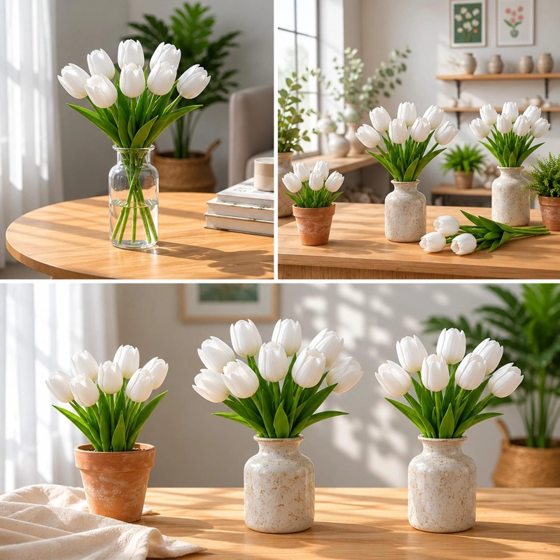 RAMOS DE 9 TULIPANES FLORES ARTIFICIALES DECORACION HOGAR TAMAÑO TALLA UNICA - 8