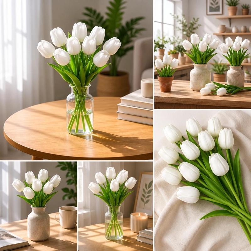 RAMOS DE 9 TULIPANES FLORES ARTIFICIALES DECORACION HOGAR TAMAÑO TALLA UNICA - 9