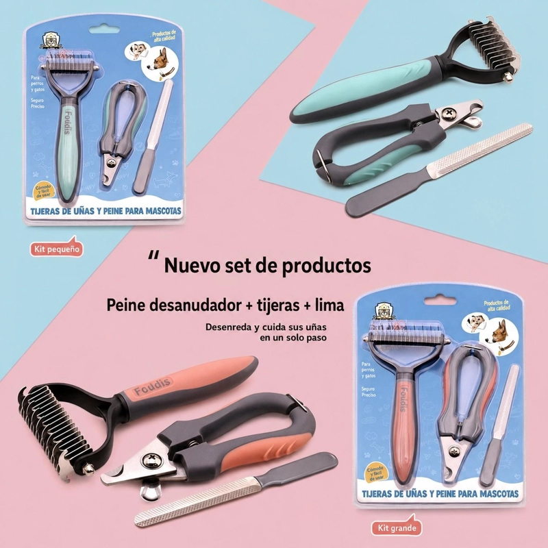 PEINE DESLANADOR PERRO GATO CORTAUÑAS LIMA KIT ASEO - 2