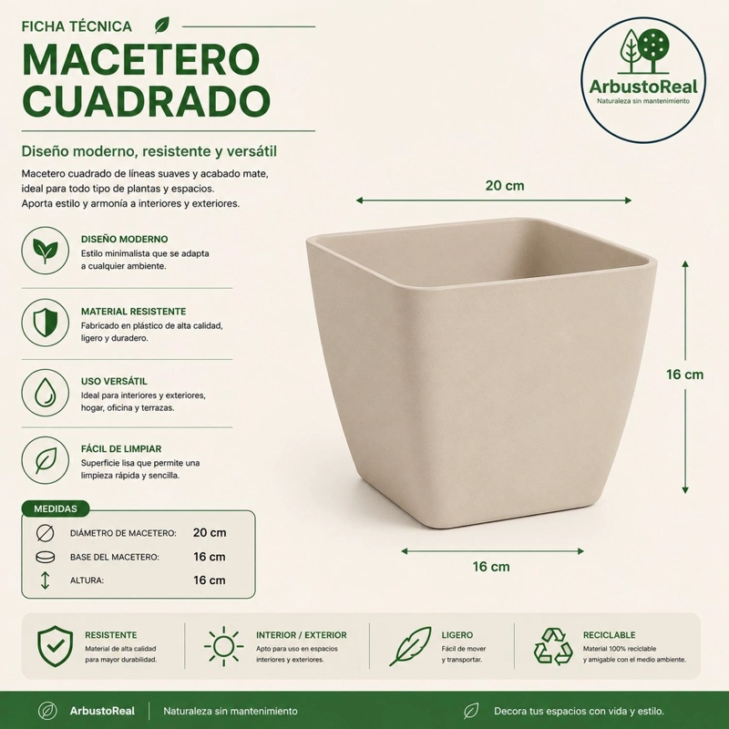 JARDINERA MACETERO CUADRADA PLASTICO 20CM TERRAZA BALCON TAMAÑO TALLA UNICA - 3