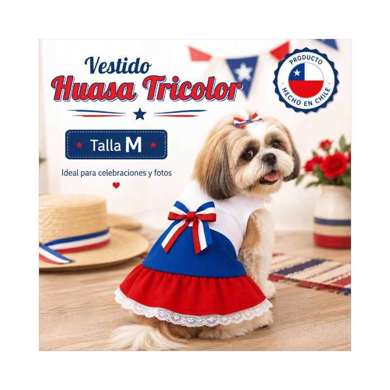 VESTIDO DE HUASA TRICOLOR PARA PERRO TALLA M - 2