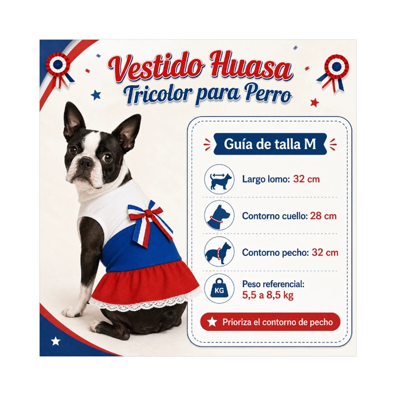 VESTIDO DE HUASA TRICOLOR PARA PERRO TALLA M - 3