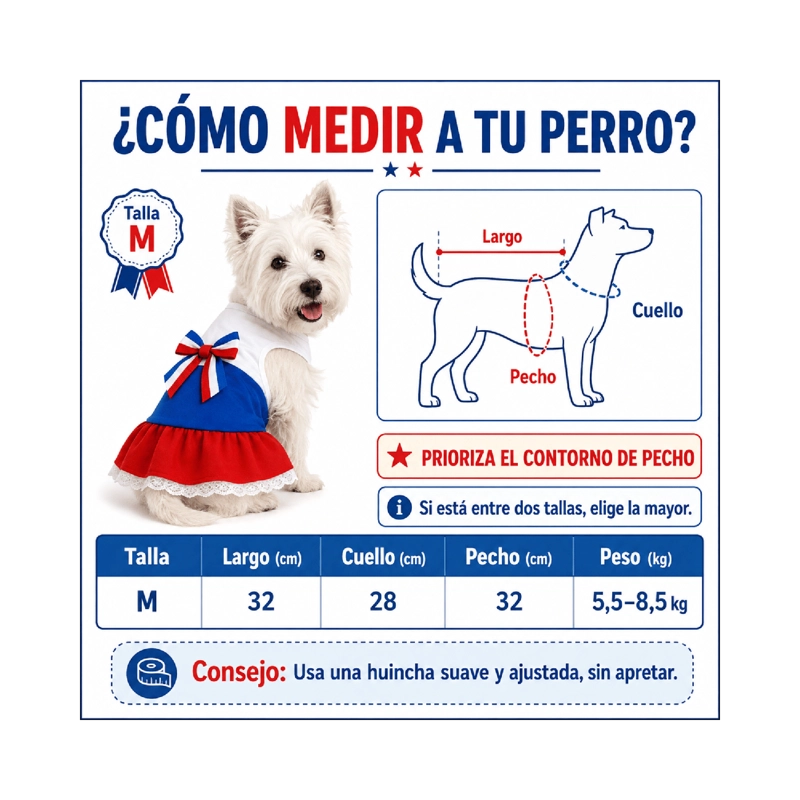 VESTIDO DE HUASA TRICOLOR PARA PERRO TALLA M - 4
