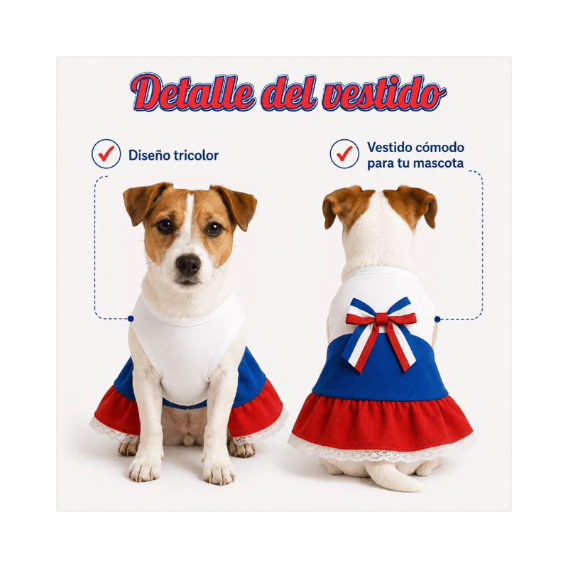 VESTIDO DE HUASA TRICOLOR PARA PERRO TALLA M - 7