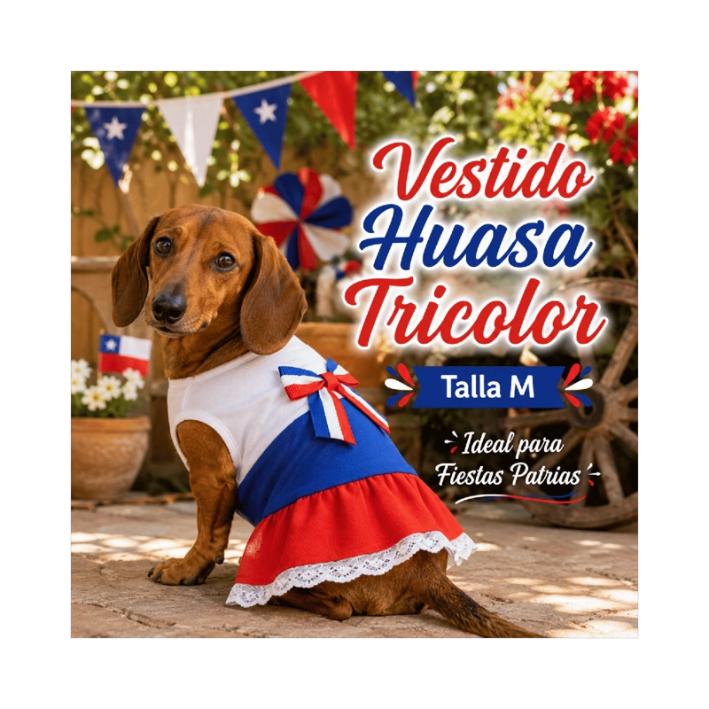 VESTIDO DE HUASA TRICOLOR PARA PERRO TALLA M - 8