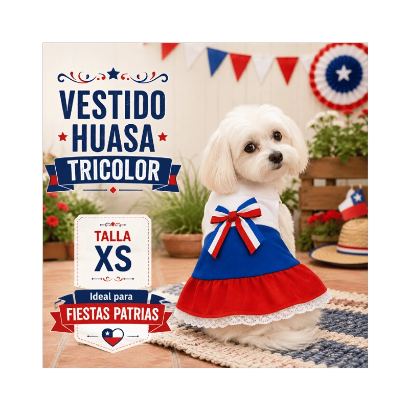 VESTIDO DE HUASA TRICOLOR PARA PERRO TALLA XS - 2